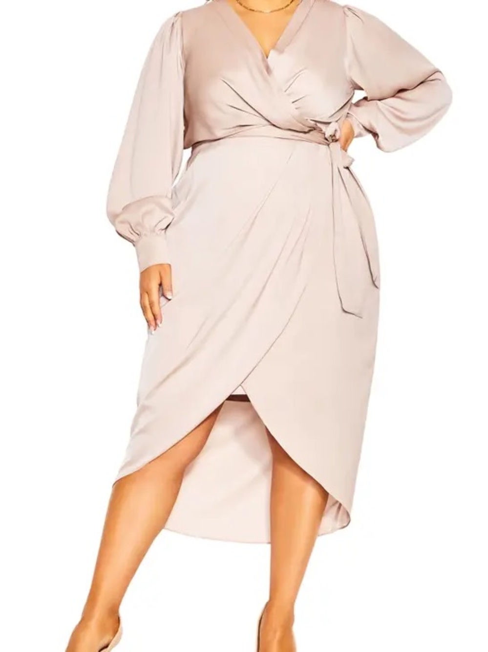City Chic Opulent Wrap Midi Dress in Vanilla